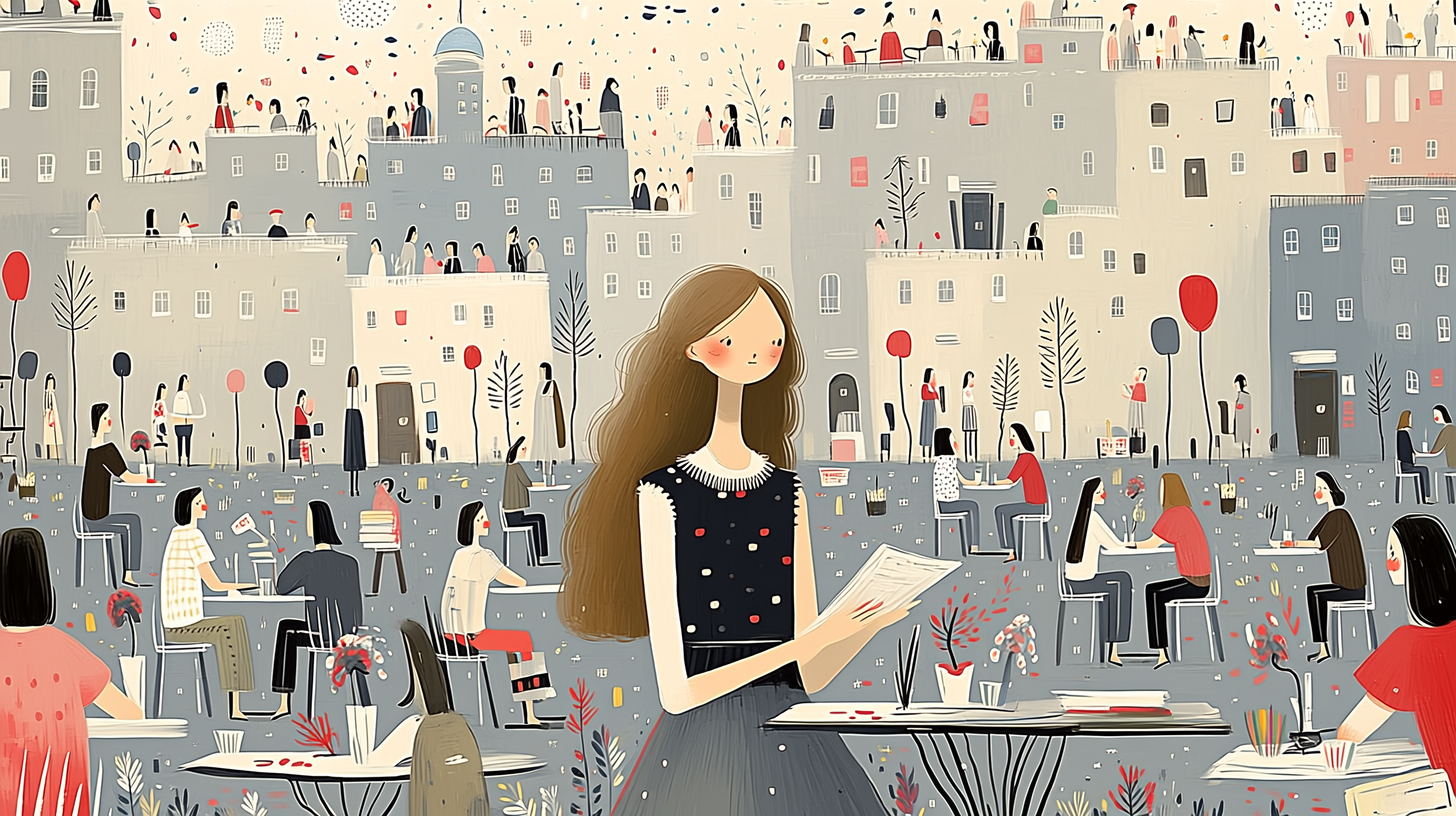 ユリア・フリーデリケ・ソヴィスロ(Julia Friederike Sowislo)の論文を読む女性