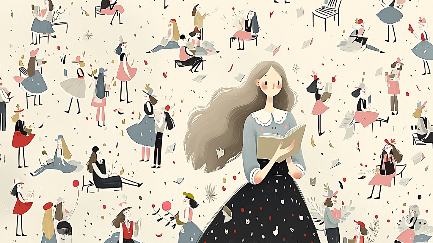 アマンダ・ダフィー(Amanda Duffy)の論文を読む女性