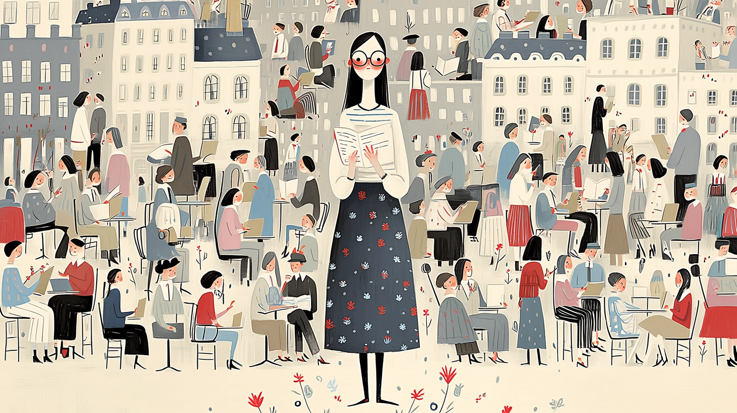 マンフレート・シュミット(Manfred Schmitt)の論文を読む女性