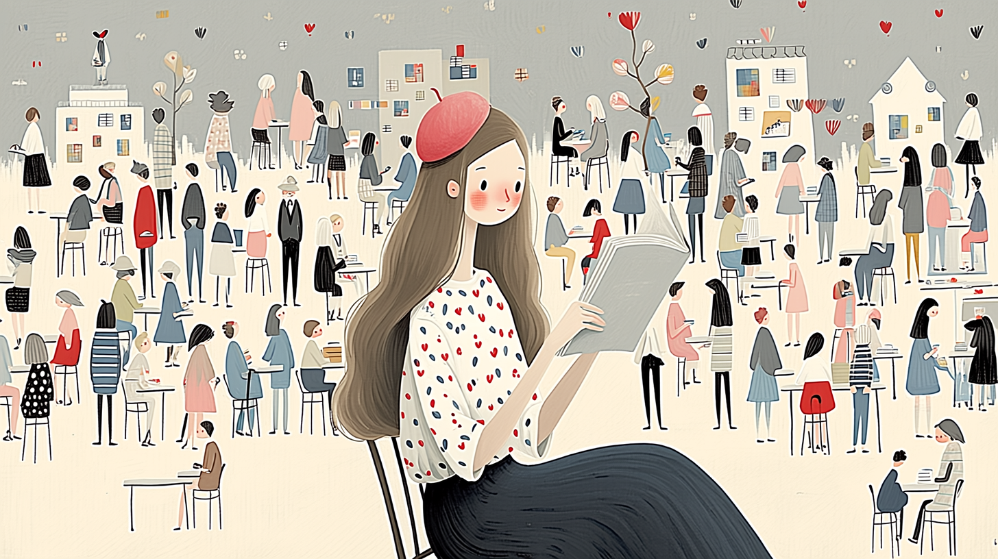 マルティン・グロッセ・ホルトフォルト(Martin grosse Holtforth)の論文を読む女性