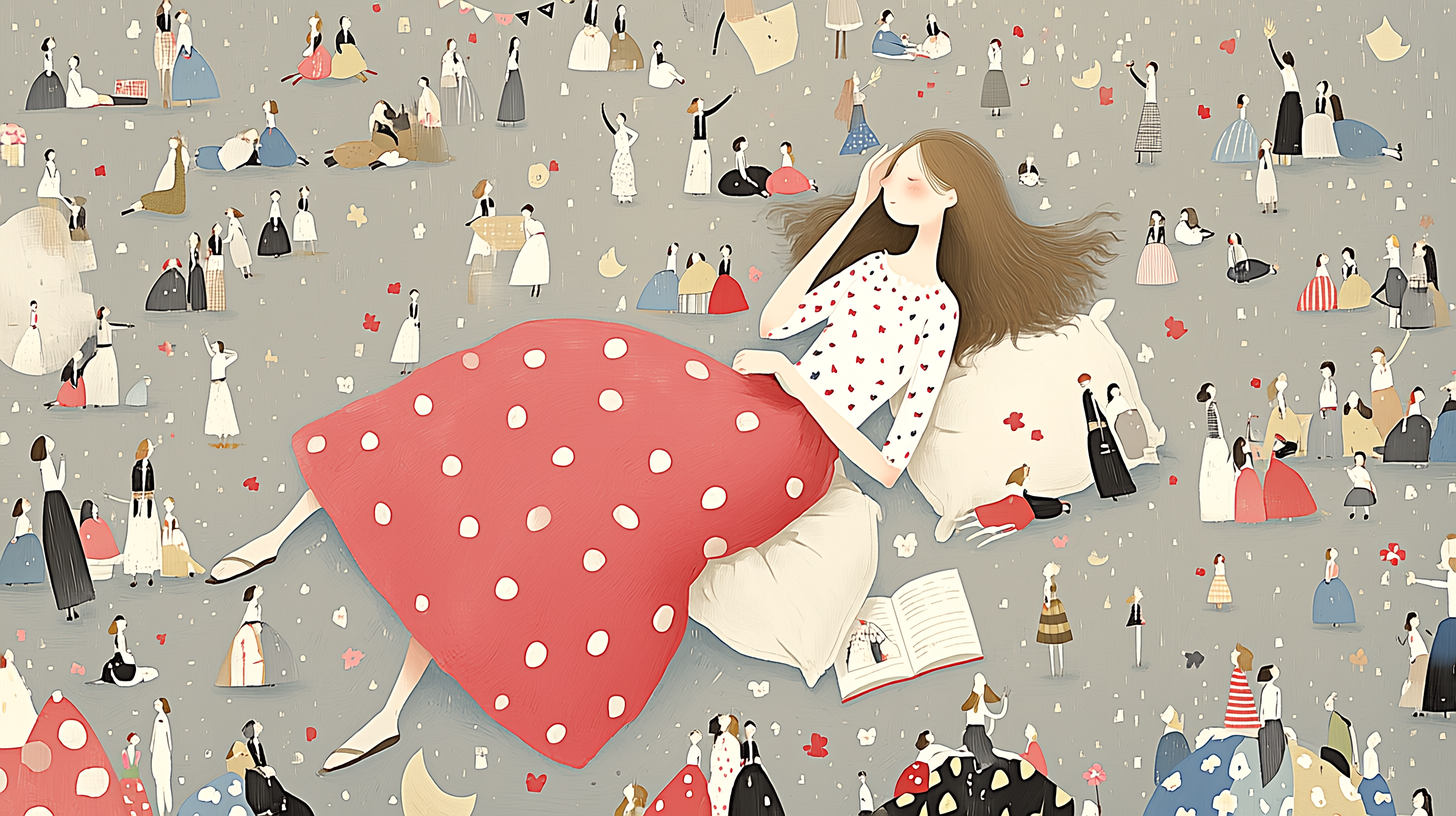 理想の自分を描きながら昼寝をしている女性